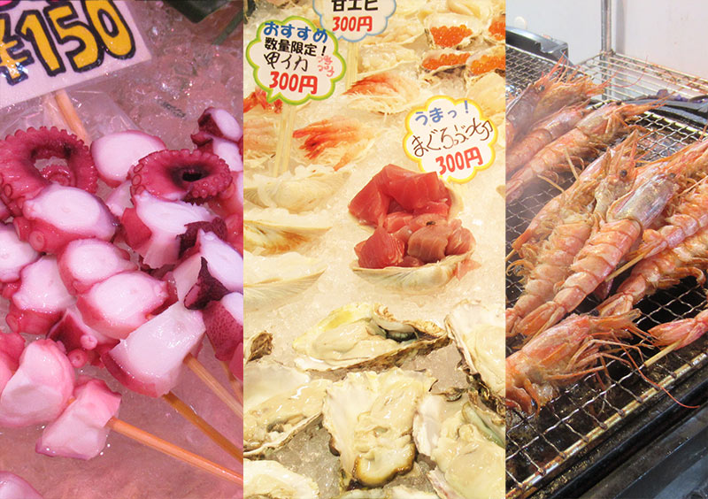 沖縄県糸満市 道の駅いとまん 串タコ お刺身 焼きえび